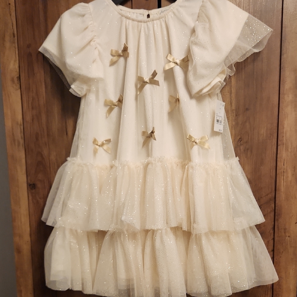 Girls' Sparkle Bow Tulle Dress - Cream - NWT